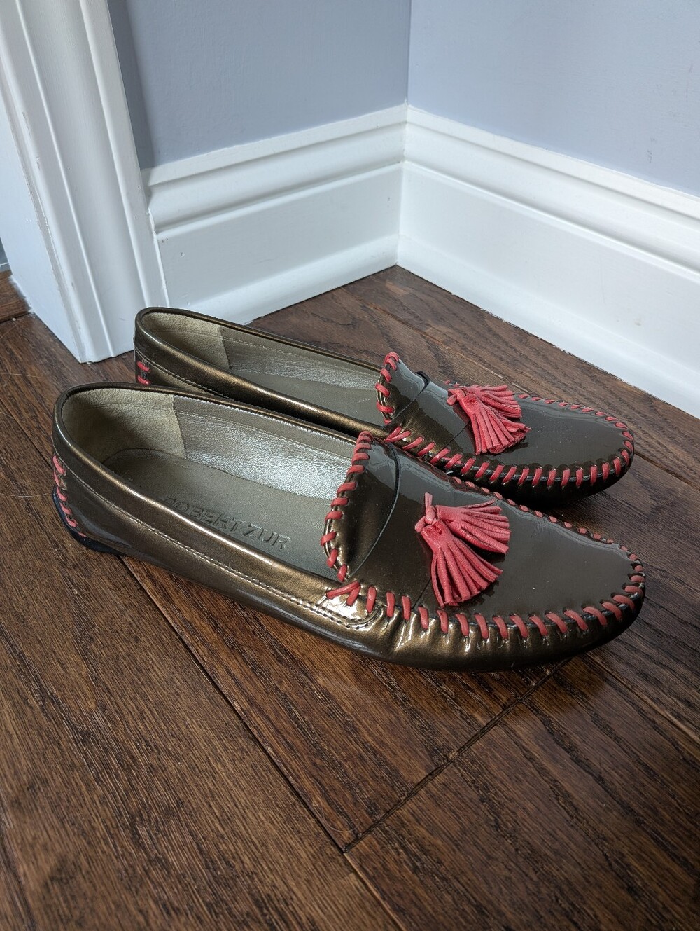 Robert Zur Women's Patent Bronze Pink Tassel Moccasin Loafers Size 8.5